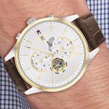 Tommy Hilfiger Weston Chronograph Silver Dial Brown Leather Strap Watch For Men - 1710501 Authentic Buy Shop Now