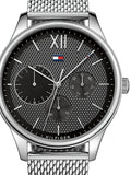 Tommy Hilfiger Damon Quartz Chronograph Black Dial Silver Mesh Bracelet Watch for Men - 1791415 Authentic Buy Shop Now