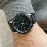 Tommy Hilfiger Trent Chronograph Quartz Black Dial Black Leather Strap Watch For Men - 1791810 Authentic Buy Shop Now