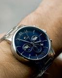 Tommy Hilfiger Evan Chronograph Blue Dial Silver Steel Strap Watch For Men - 1710409 Authentic Buy Shop Now