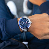 Tommy Hilfiger Larson Chronograph Blue Dial Silver Steel Strap Watch For Men - 1791917 Authentic Buy Shop Now