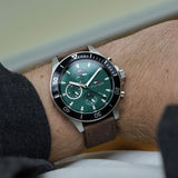 Tommy Hilfiger Larson Chronograph Green Dial Brown Leather Strap Watch For Men - 1791983 Authentic Buy Shop Now