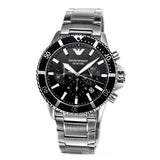 Emporio Armani Diver Chronograph Quartz Black Dial Silver Steel Strap Watch For Men - AR11360 Authentic Buy Shop Now