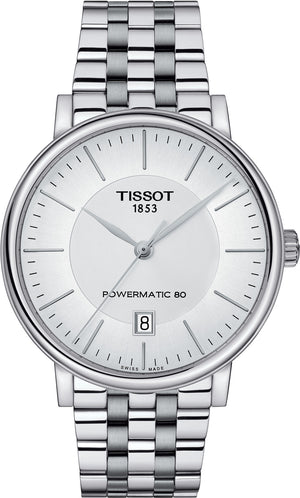 Tissot T Classic Carson Premium Powermatic 80 White Dial Silver Steel Strap Watch For Men - T122.407.11.031.00 Authentic Buy Shop Now