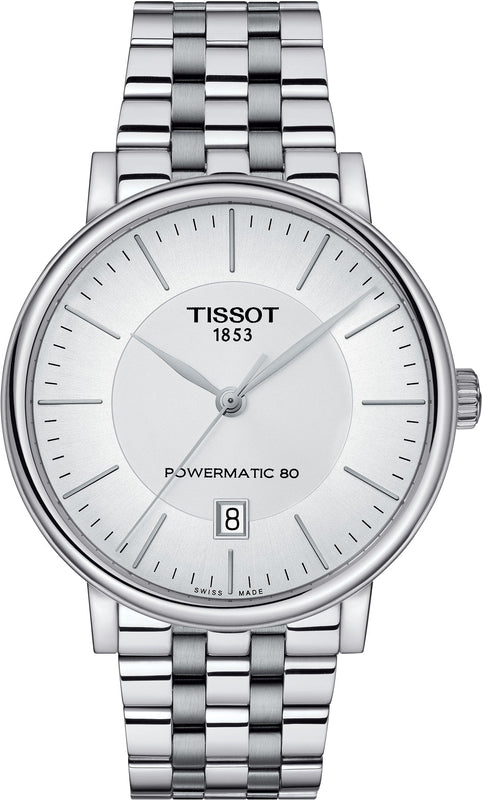Tissot T Classic Carson Premium Powermatic 80 White Dial Silver Steel Strap Watch For Men - T122.407.11.031.00 Authentic Buy Shop Now