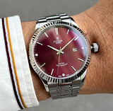 Tudor Style Automatic Burgundy Red Dial Silver Steel Strap Watch for Men - M12710-0015 Authentic Buy Shop Now