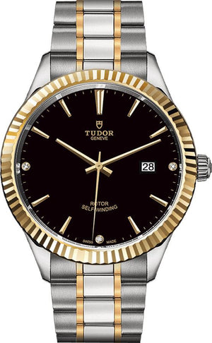 Tudor Style Automatic Diamonds Black Dial Two Tone Steel Strap Watch for Men - M12713-00011 Authentic Buy Shop Now
