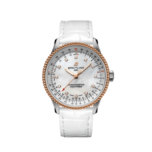 Breitling Navitimer Automatic 35 Mother of Pearl Dial White Leather Strap Watch for Women - U17395211A1P3 Authentic Buy Shop Now