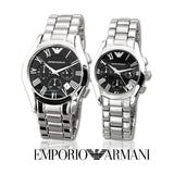 Emporio Armani Velente Chronograph Black Dial Silver Steel Strap Watch For Women - AR0674 Authentic Buy Shop Now