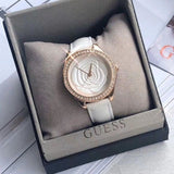 Guess Mini Rose Diamonds White Dial White Leather Strap Watch For Women - U85142l3 Authentic Buy Shop Now