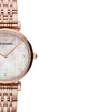 Emporio Armani Gianni T Bar Quartz Mother of Pearl Dial Rose Gold Steel Strap Watch For Women - AR11385 Authentic Buy Shop Now
