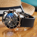 Breitling Superocean Heritage B01 Chronograph 44 Black Dial Black Mesh Bracelet Watch for Men - UB01621A1M1S1 Authentic Buy Shop Now