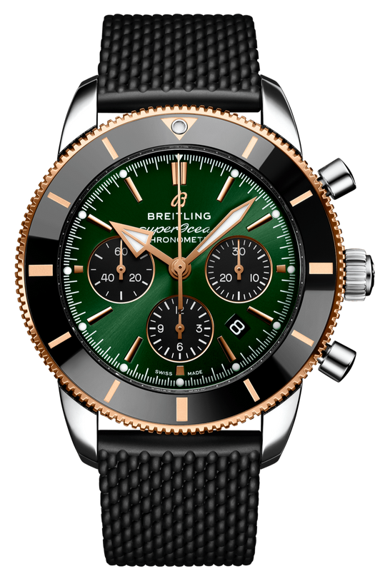 Breitling Superocean Heritage B01 Chronograph 44 Limited Edition Green Dial Black Mesh Bracelet Watch for Women - UB01622A1L1S1 Authentic Buy Shop Now