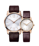 Calvin Klein City White & Gold Dial Brown Leather Strap Watch For Women - K2G23620 Authentic Buy Shop Now