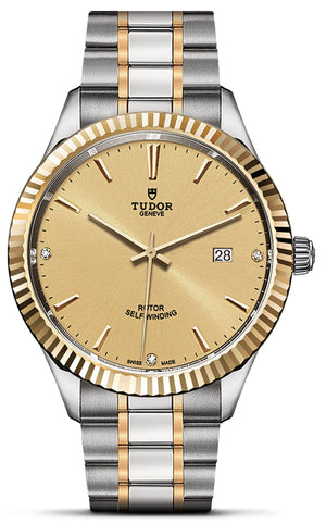 Tudor Style Automatic Diamonds Gold Dial Two Tone Steel Strap Watch for Men - M12713-0007 Authentic Buy Shop Now