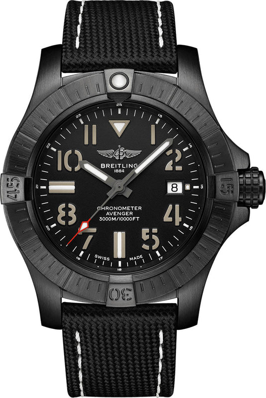 Breitling Avenger Automatic 45 Seawolf Night Mission Black Dial Black Nylon Strap Watch for Men - V17319101B1X1 Authentic Buy Shop Now