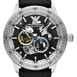 Emporio Armani Renato Chronograph Automatic Black Dial Black Leather Strap Watch For Men - AR60051 Authentic Buy Shop Now