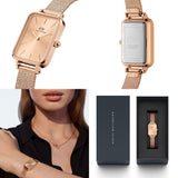 Daniel Wellington Quadro Unitone Rose Gold Dial Rose Gold Mesh Strap Watch For Women - DW00100484 Authentic Buy Shop Now