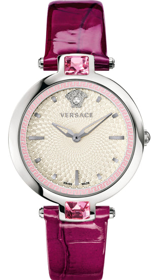 Versace Olympo Crystal Gleam White Dial Purple Leather Strap Watch for Women - VAN010016 Authentic Buy Shop Now