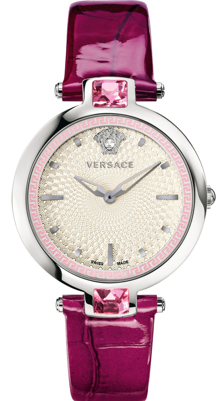 Versace Olympo Crystal Gleam White Dial Purple Leather Strap Watch for Women - VAN010016 Authentic Buy Shop Now