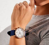 Guess Solar White Rose Gold Dial Blue Rubber Strap Watch For Women - W1135L3 Authentic Buy Shop Now