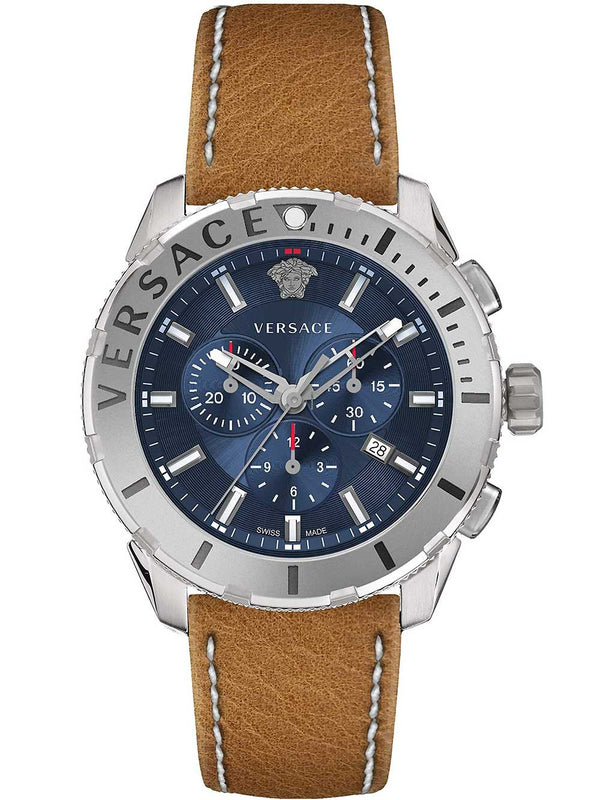 Versace Casual Chronograph Blue Dial Brown Leather Strap Watch for Men - VERG002-18 Authentic Buy Shop Now