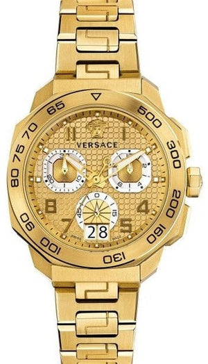 Versace Dylos Chronograph Gold Dial Gold Steel Strap Watch for Men - VQC040015 Authentic Buy Shop Now