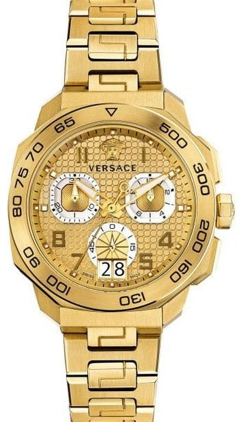 Versace Dylos Chronograph Gold Dial Gold Steel Strap Watch for Men - VQC040015 Authentic Buy Shop Now