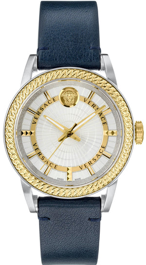 Versace Viamond Quartz White Dial Blue Leather Strap Watch For Men - VEPO00120 Authentic Buy Shop Now