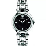 Versace Crystal Gleam Guilloche Black Dial Silver Steel Strap Watch for Women - VAN030016 Authentic Buy Shop Now