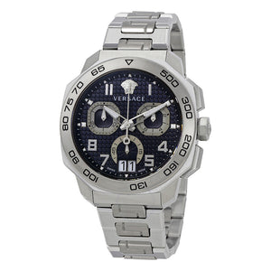 Versace Dylos Chronograph Blue Dial Silver Steel Strap Watch for Men - VQC090016 Authentic Buy Shop Now