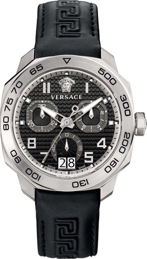 Versace Dylos Analog Black Dial Black Leather Strap Watch for Men - VQC010015 Authentic Buy Shop Now