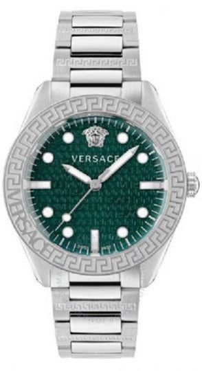 Versace Greca Action Chronograph Quartz Green Dial Silver Steel Strap Watch for Men - VE3J00422 Authentic Buy Shop Now