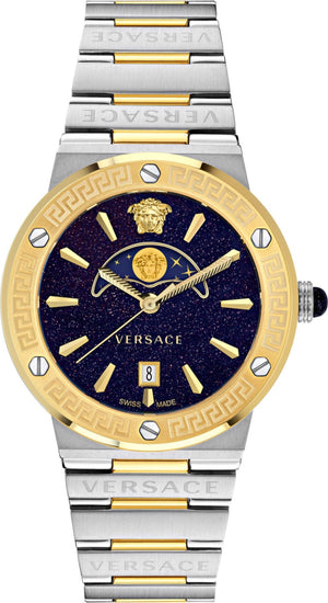 Versace Greca Logo Moonphase Black Dial Two Tone Steel Strap Watch for Men - VE7G00223 Authentic Buy Shop Now