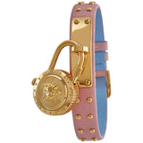 Versace Medusa Lock Icon Quartz Gold Dial Pink & Blue Leather Strap Watch For Women - VEDW00219 Authentic Buy Shop Now