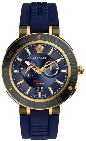 Versace V Extreme Chronograph Blue & Gold Tone Dial Blue Rubber Strap Watch for Men - VCN010017 Authentic Buy Shop Now