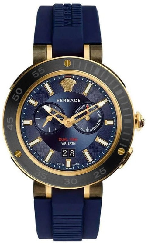 Versace V Extreme Chronograph Blue & Gold Tone Dial Blue Rubber Strap Watch for Men - VCN010017 Authentic Buy Shop Now