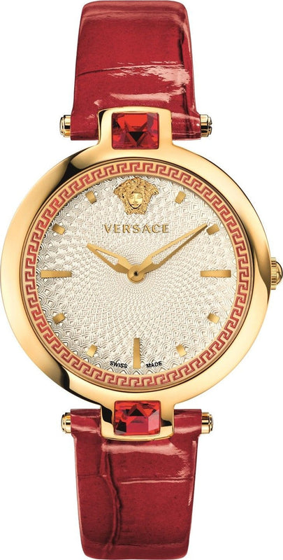 Versace Crystal Gleam White Dial Red Leather Strap Watch For Women - VAN040016 Authentic Buy Shop Now