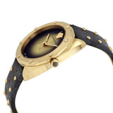 Versace Shadov Quartz Gold Dial Black Leather Strap Watch for Women - VEBM00318 Authentic Buy Shop Now