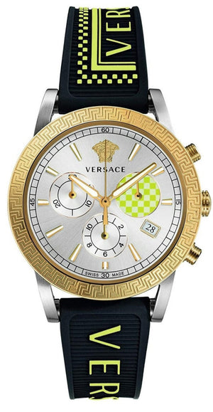 Versace Sports Tech Chronograph Silver Dial Black Rubber Strap Watch for Women - VELT00519 Authentic Buy Shop Now