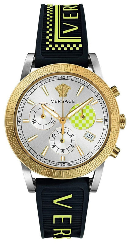 Versace Sports Tech Chronograph Silver Dial Black Rubber Strap Watch for Women - VELT00519 Authentic Buy Shop Now