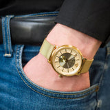 Versace V Circle Quartz Gold Dial Gold Mesh Bracelet Watch For Men - VBQ070017 Authentic Buy Shop Now