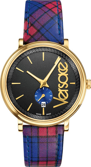 Versace V-Circle The Clans Edition Black Dial Red & Blue Leather Strap Watch for Women - VEBQ00218 Authentic Buy Shop Now