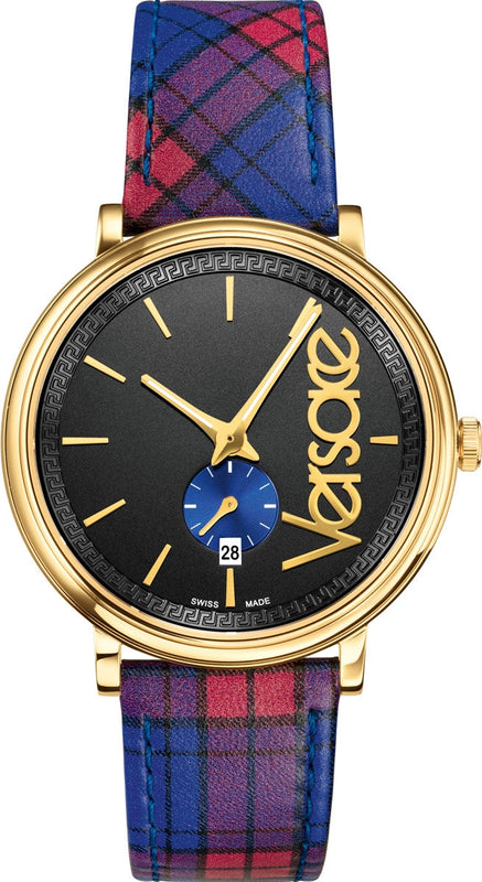 Versace V-Circle The Clans Edition Black Dial Red & Blue Leather Strap Watch for Women - VEBQ00218 Authentic Buy Shop Now