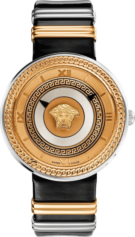 Versace V Metal Icon Gold Dial Black & Silver & Gold Strap Watch for Women - VLC020014 Authentic Buy Shop Now