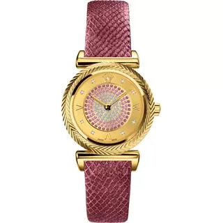 Versace V-Motif Vintage Logo Diamonds Gold Dial Pink Leather Strap Watch for Women - VERE01118 Authentic Buy Shop Now