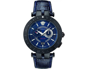 Versace V Race Chronograph Quartz Blue Dial Blue Leather Strap Watch For Men - VEBV00419 Authentic Buy Shop Now