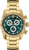 Versace V-Ray Chronograph Quartz Green Dial Gold Steel Strap Watch For Men - VE2I00621 Authentic Buy Shop Now