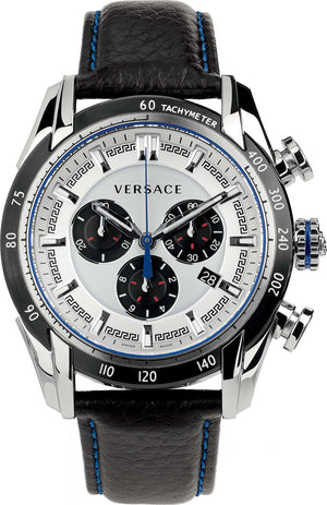 Versace V-Ray Quartz Silver Dial Black Leather Strap Watch for Men - VDB010014 Authentic Buy Shop Now