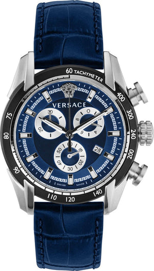 Versace V-Ray Chronograph Quartz Blue Dial Blue Leather Strap Watch for Men - VE2I00721 Authentic Buy Shop Now